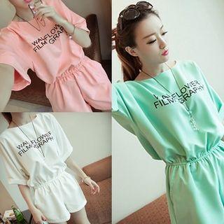 Lettering Short-sleeve Jumpsuit