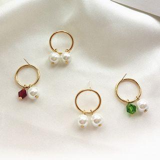 Non-matching Faux Pearl & Bead Mini Hoop Earring