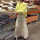 Loose Fit Sweatshirt / Ruffle Trim Maxi Skirt