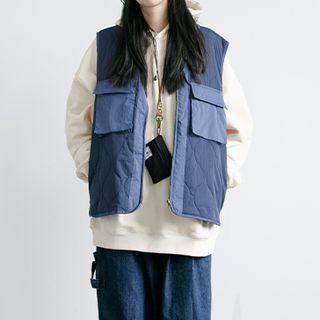 Color Block Pocket Padding Vest