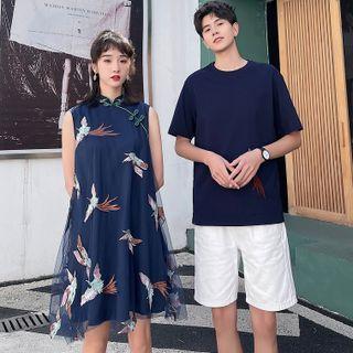 Couple-matching Sleeveless A-line Qipao Dress / T-shirt / Shorts