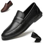 Genuine-leather Cutout Panel Loafers