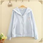 Rabbit Printed Plain Hoodie Jacket With Front Pocket