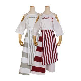 Set: Cutout Lettering Top + Striped Panel Skirt