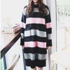 Long-sleeve Striped Knit Midi Dress