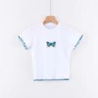 Lettuce Edge Butterfly Print Cropped T-shirt