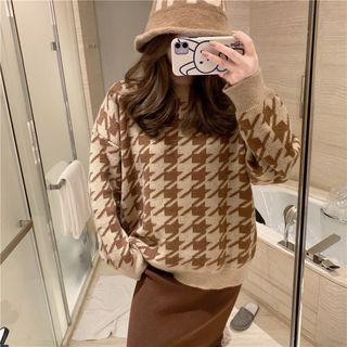 High-waist Plain Knit Skirt / Pattern Printed Sweater