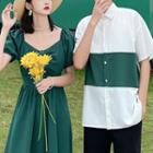 Couple Matching Elbow-sleeve Shirt / Shorts / Midi A-line Dress