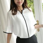 Notched-neckline Piped Blouse
