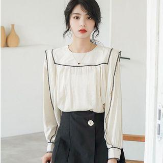 Contrast Trim Blouse Almond - One Size