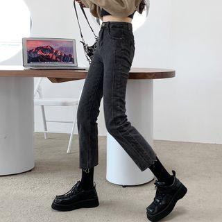 High Waist Straight Leg Plain Cropped Jeans