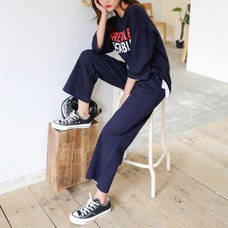 Letter 3/4-sleeve T-shirt & Pants Set