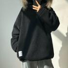 Faux Fur Hood Applique Half-zip Pullover