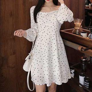 Heart Print Long-sleeve Chiffon Dress