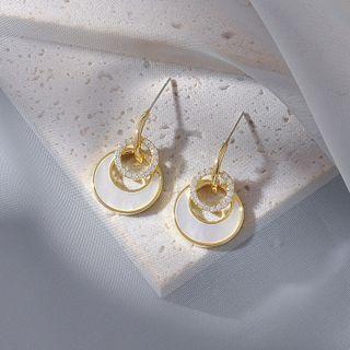 Rhinestone Circle Ear Stud 1 Pair - Silver Needle - Gold - One Size