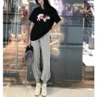 Short-sleeve Pig Print T-shirt / Drawstring Waist Sweatpants