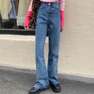 High-waist Slit-hem Straight Leg Jeans