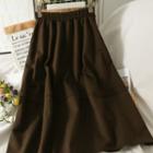 Elastic High-waist Woolen Midi Skirt