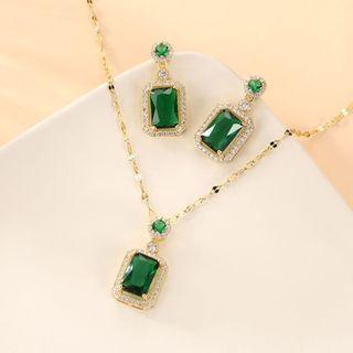 Cz Crystal Earring Necklace Set