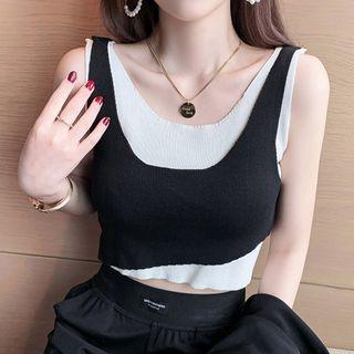 Mock Two-piece Sleeveless Asymmetric Top