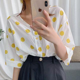 Elbow-sleeve Polka Dot Top