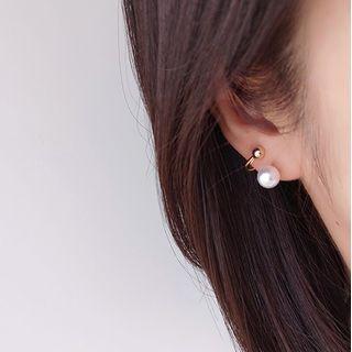 Faux Pearl Alloy Cuff Earring 1 Pair - Gold & White - One Size