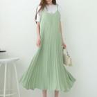 Pastel Pleated Maxi Overall Dress