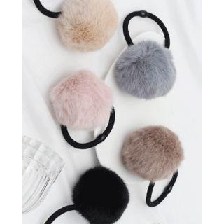 Faux-fur Pompom Elastic Hair Tie