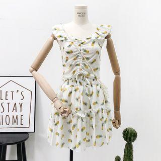 Set: Boatneck Pineapple-print Drawstring Top + Skirt
