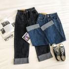 Frayed High-waist Straight-cut Jeans