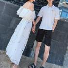 Couple Matching Short-sleeve Polo Shirt / Shorts / Elbow-sleeve A-line Midi Dress