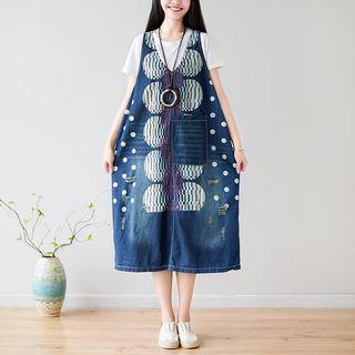 Dotted Denim Jumper Dress Blue - One Size