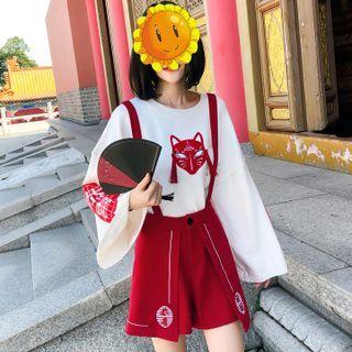 Embellished Sweater / Wide-leg Suspender Shorts