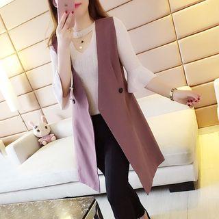 Double-button V-neck Long Vest