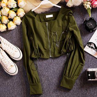 Chain Strap Zip-up Cropped Jacket
