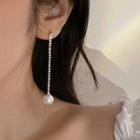 Faux Pearl Rhinestone Dangle Earring 1 Pair - A3028 - Silver - One Size
