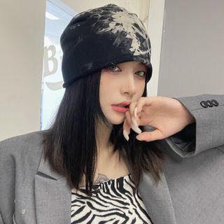 Couple Matching Splatter Print Beanie Black & Beige - One Size