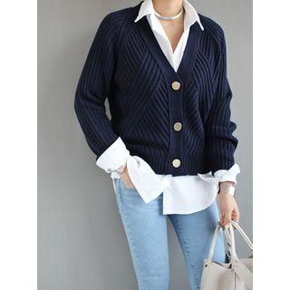 Ribbed Patterned V-neck Cardigan