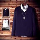 Long-sleeve Plain V-neck T-shirt