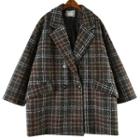 Plaid Double-breasted Coat Plaid - Coffee - One Size