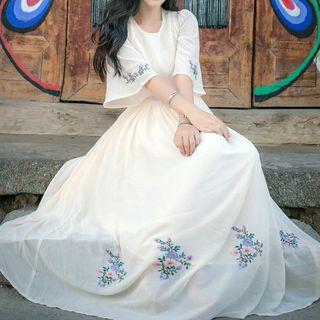 Floral Short-sleeve Chiffon Dress