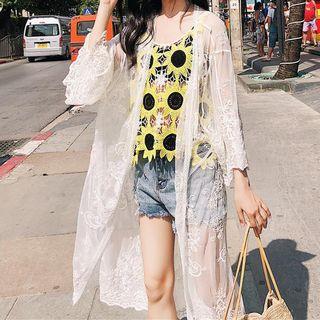 3/4-sleeve Lace Long Thin Coat