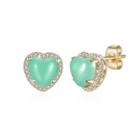 Simple Plated Champagne Gold Green Heart Stud Earrings With Austrian Element Crystal Champagne - One Size