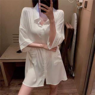 Pocketed Elbow-sleeve Shirt White - One Size