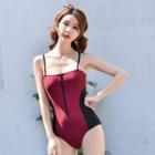 Zip Front Two-tone Swimsuit