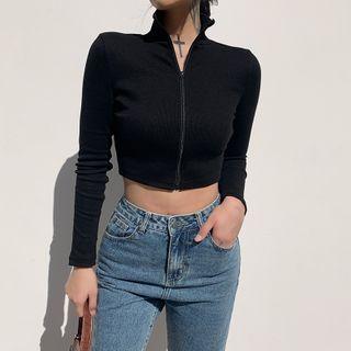 Long-sleeve Zip Turtleneck Crop Top