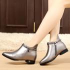 Genuine-leather Panel Flat Ankle Boots