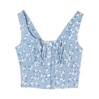 Check Floral Print Cropped Camisole Top