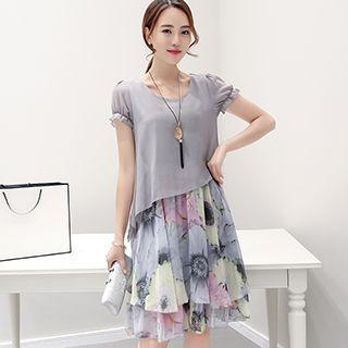 Print Short-sleeve Chiffon Dress