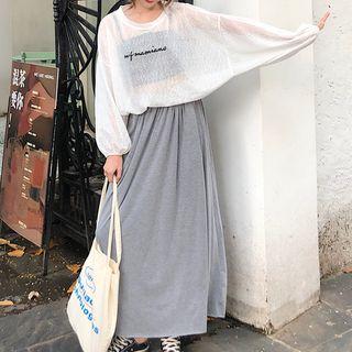 Printed Bell-sleeve Sheer Top / Jumper Dress